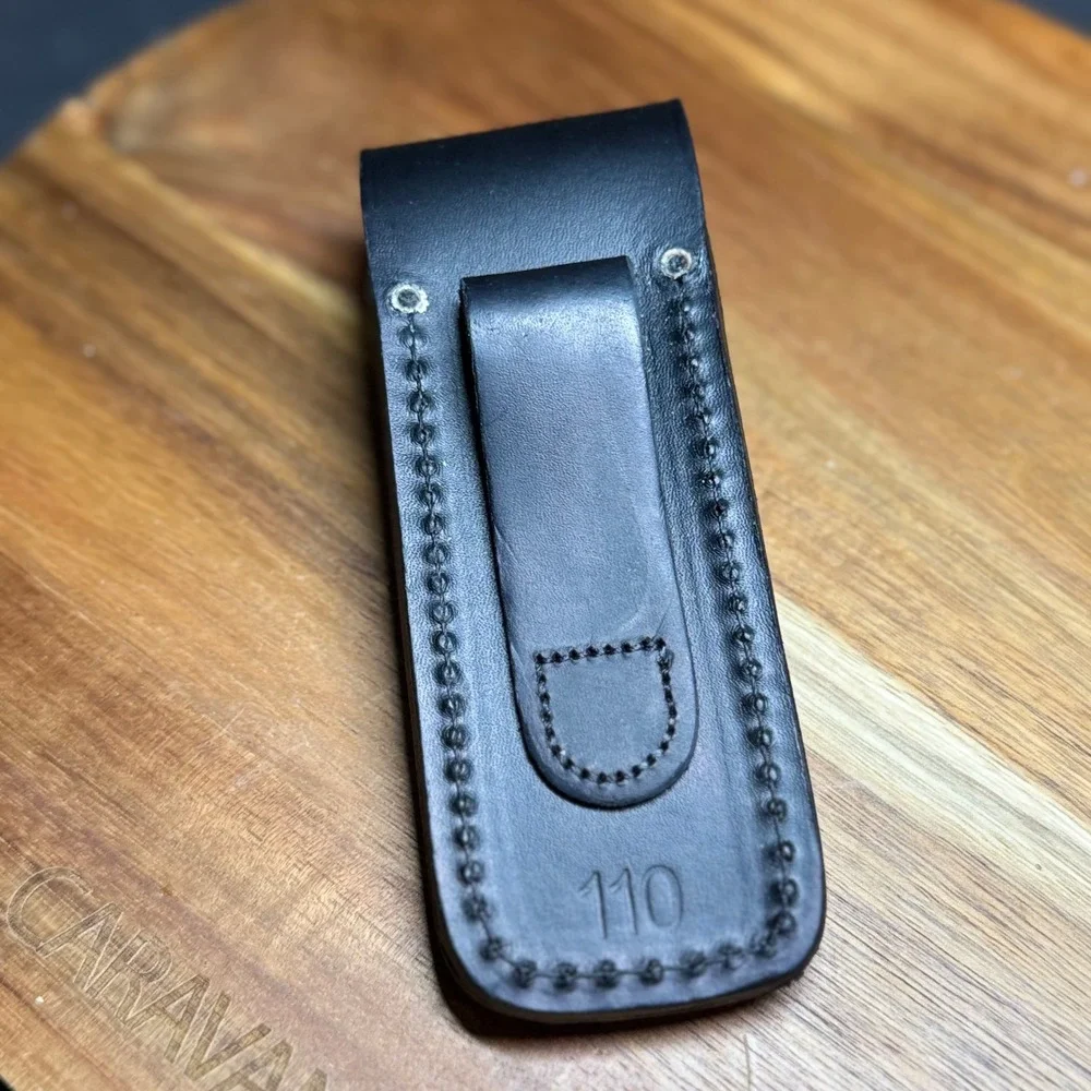 Buck 110 Folding Hunter Knife Sheath Black Leather Belt Loop Snap Closure New